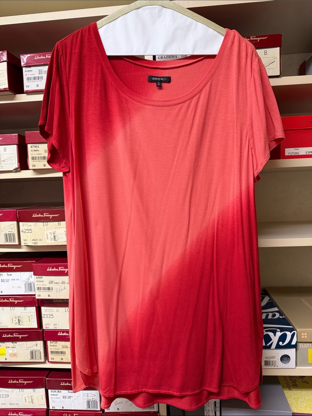 Lafayette 148 New York Coral to Red Ombre Short Sleeve Tee